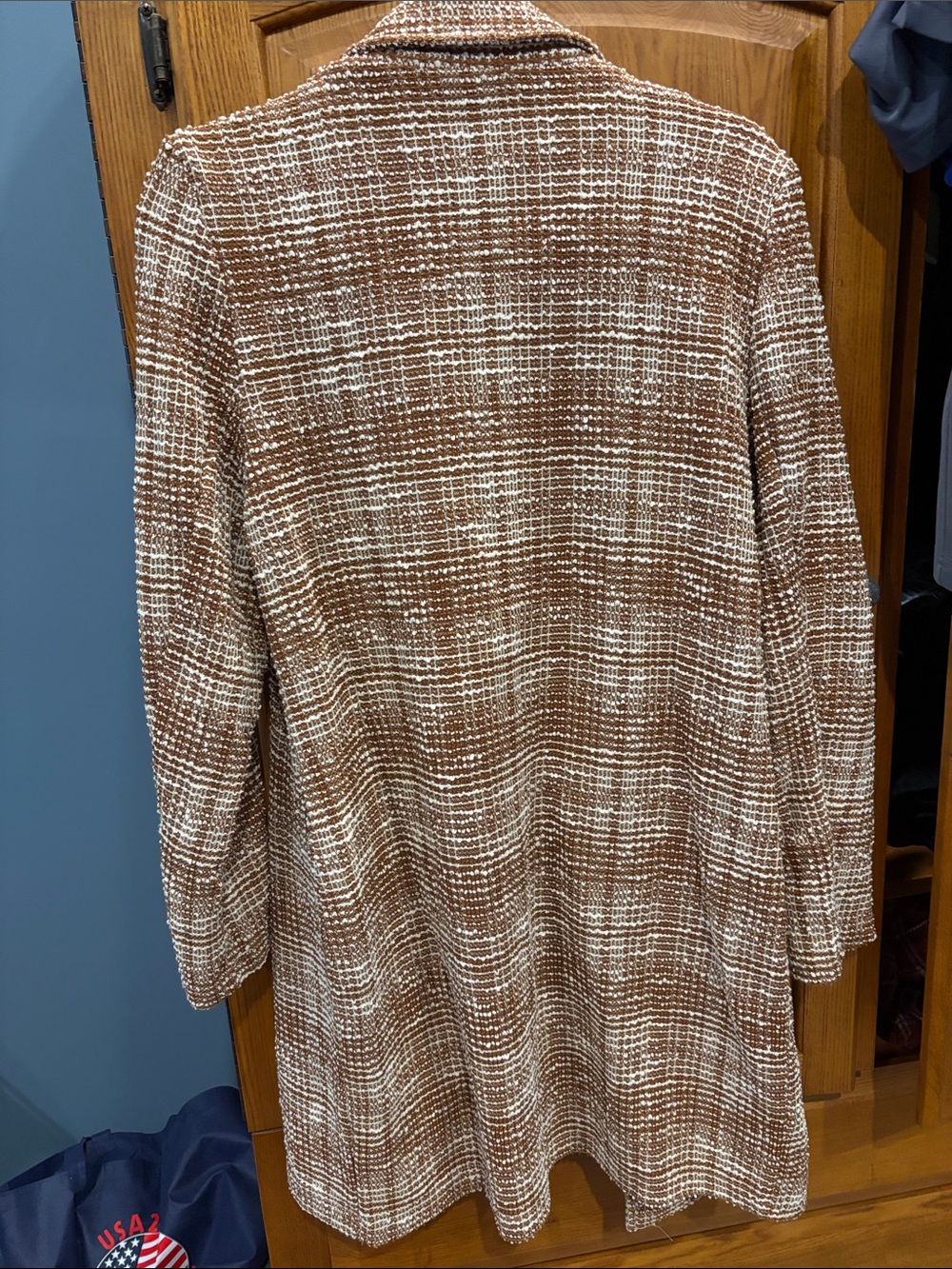 NWT Dear Scarlett Brown & Cream Tweed Open-Front Trench Coat size small - Picture 5 of 5